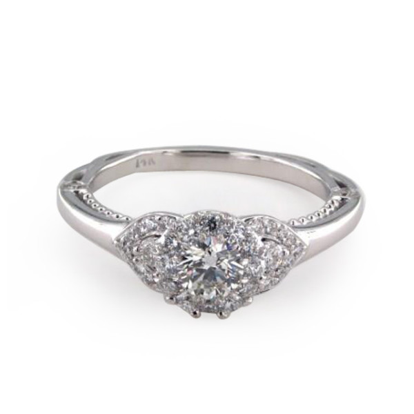 White Gold Royal Halo Charming Pave Shoulder Engagement Ring