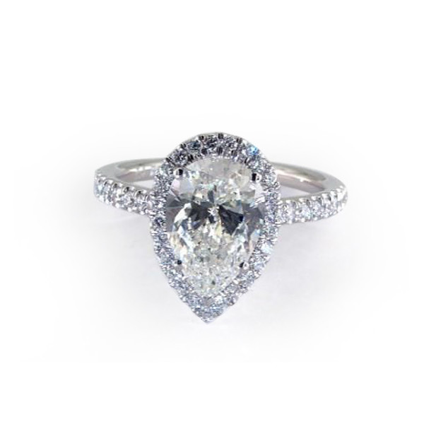 White Gold Pave Set Engagement Ring with Pear Diamond