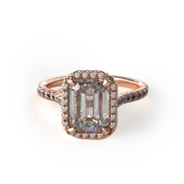 Rose Gold Pave Engagement Ring with Emerald Stone