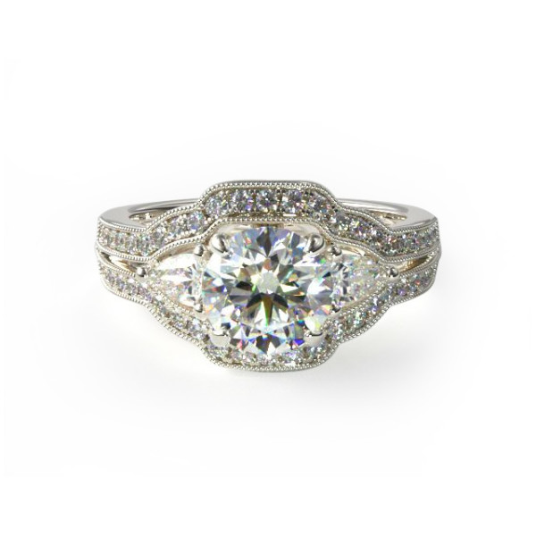 Three Stone Pave Engagement Ring