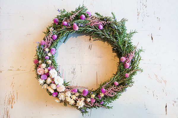 A holiday wreath made with wildflowers by LaurenConrad.com