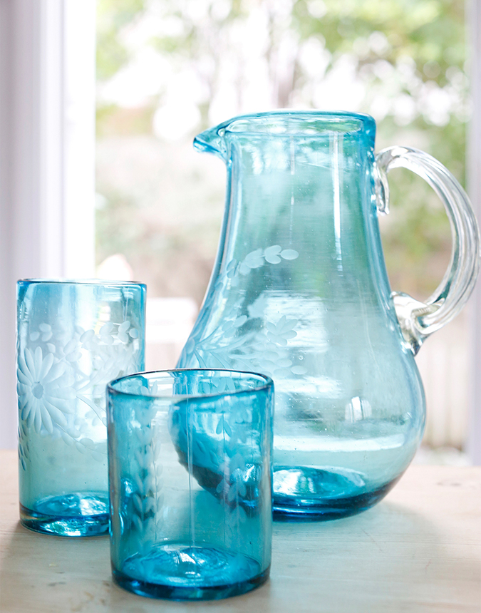 The Little Market Aqua Round Glass Pitcher