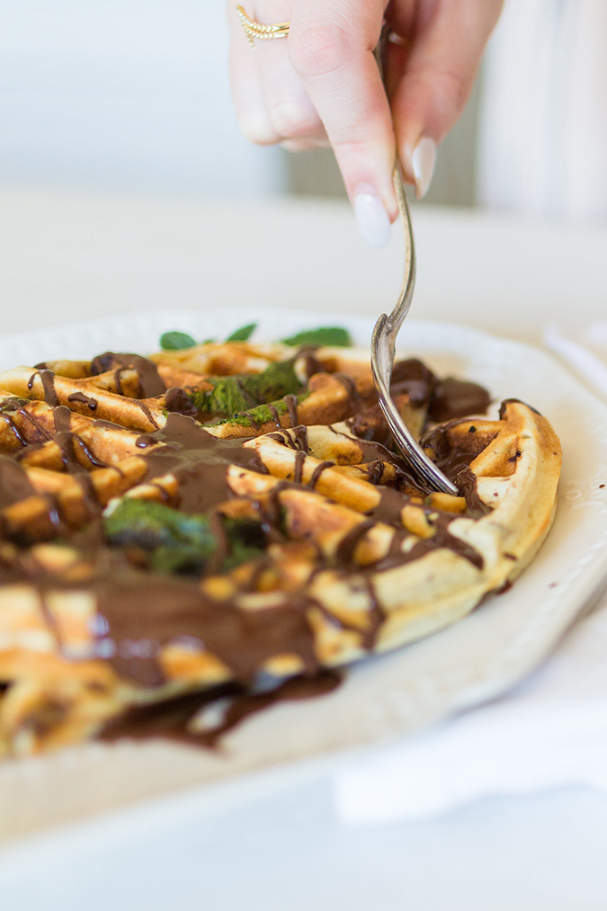 Mint-chip chocolate drizzle waffles that are to-die-for