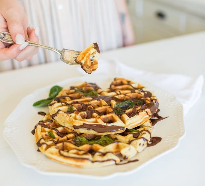 Recipe Box: Mint Chip Belgian Waffles with Chocolate Drizzle