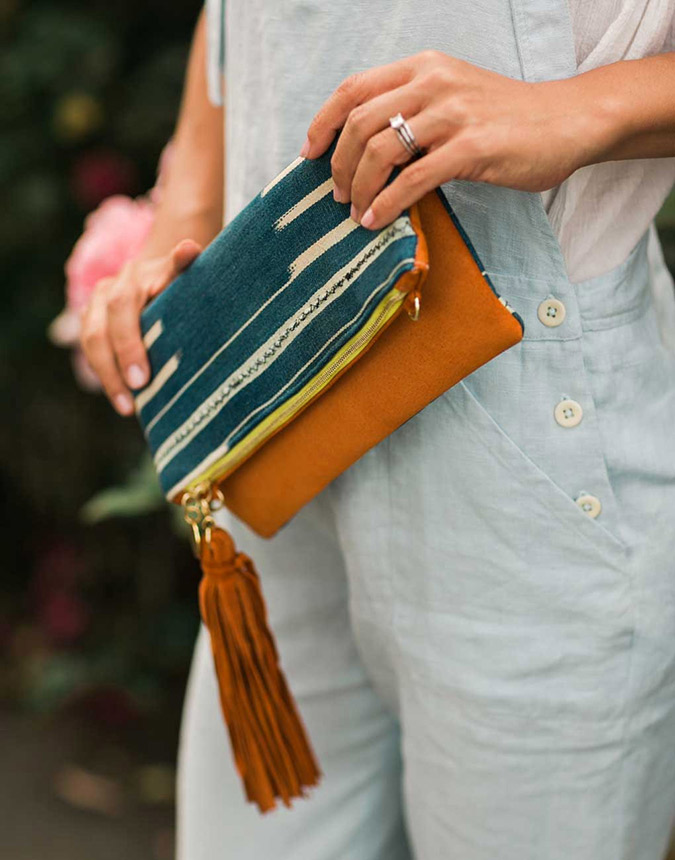 Indigo Fold Over Clutch