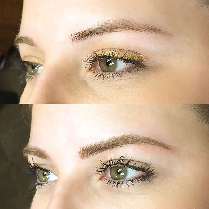 Before-and-after of microblading on one of Team LC's editors