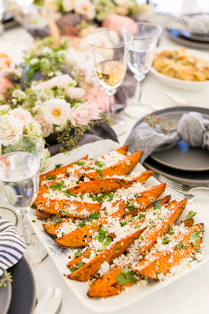 Brown Sugar Roasted Garnet Yams with Guajillo Chili Brown Butter and Cotija Cheese