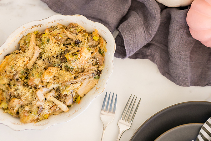 Ciabatta Mushroom Leek Stuffing with Gruyere