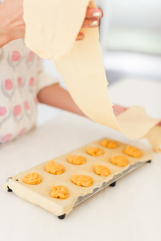 Homemade ravioli filled with butternut squash puree