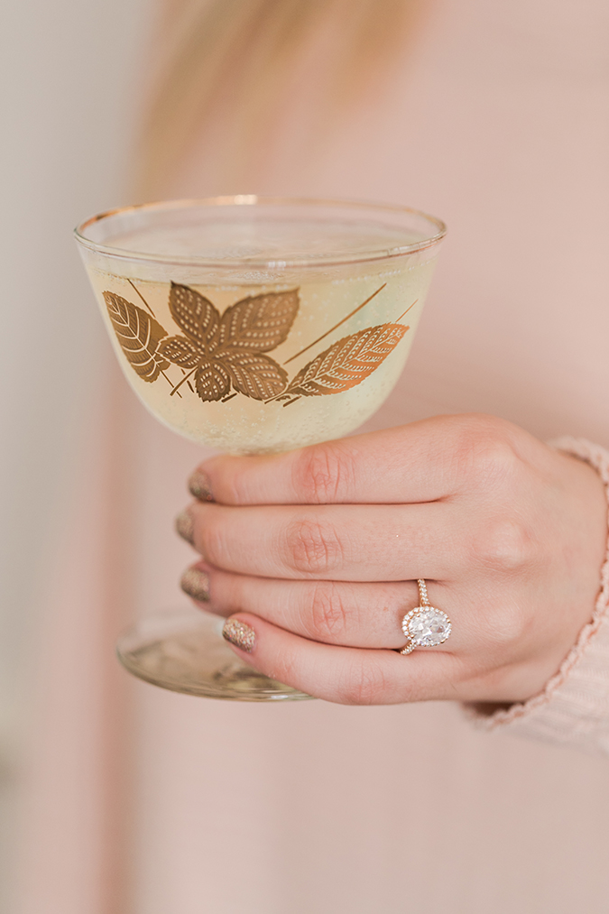 Gold glitter mani + James Allen engagement ring