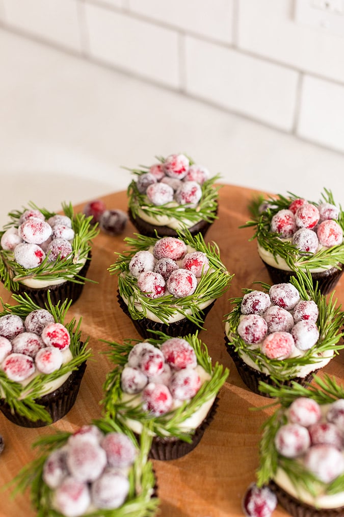 The cutest cranberry wreath cupcakes for the holidays