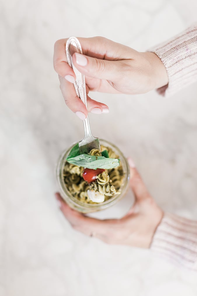 Pesto Pasta Salad in a jar