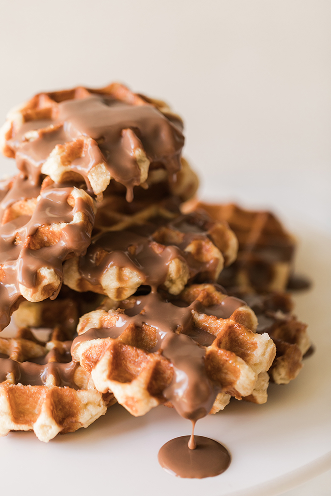 crispy liege waffles with chocolate sauce via LaurenConrad.com