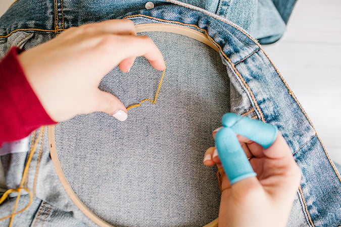 First time embroidering on denim : r/Embroidery