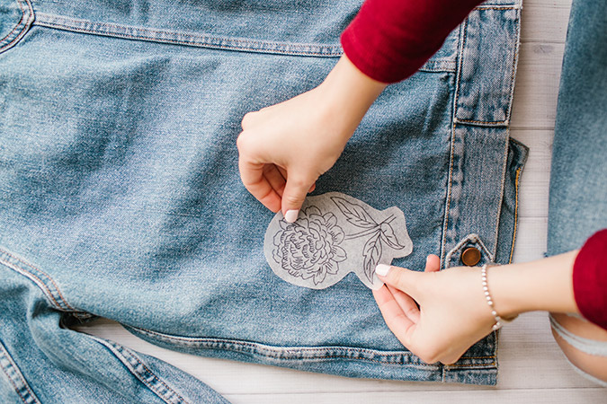 Monogram Floral Denim Jacket Hand Embroidered Jean Jacket 