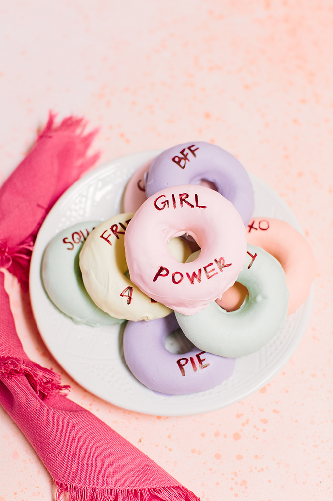 conversation heart donuts for V-day