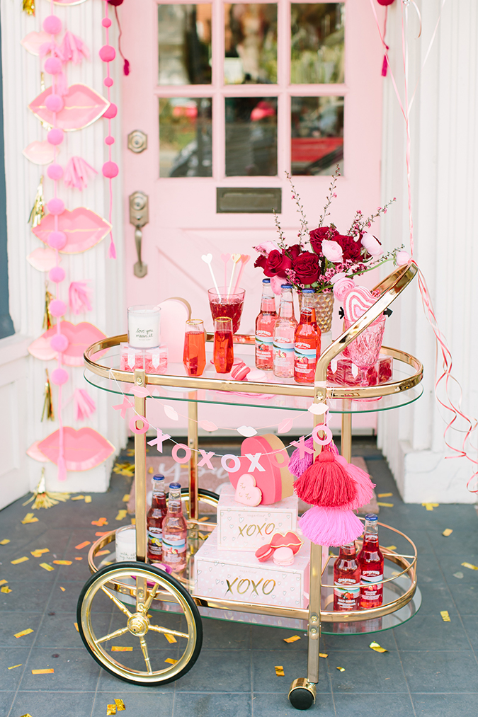 galentine's day bar cart setup