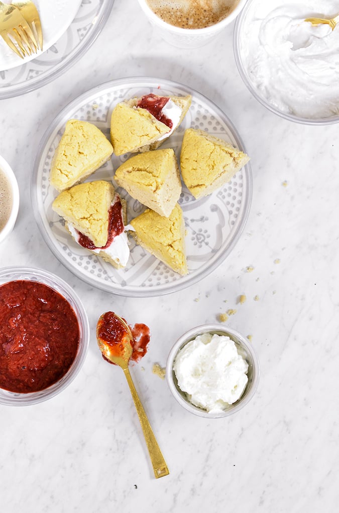 sweet laurel scones with coconut creme fraiche and sweet berry jam recipe