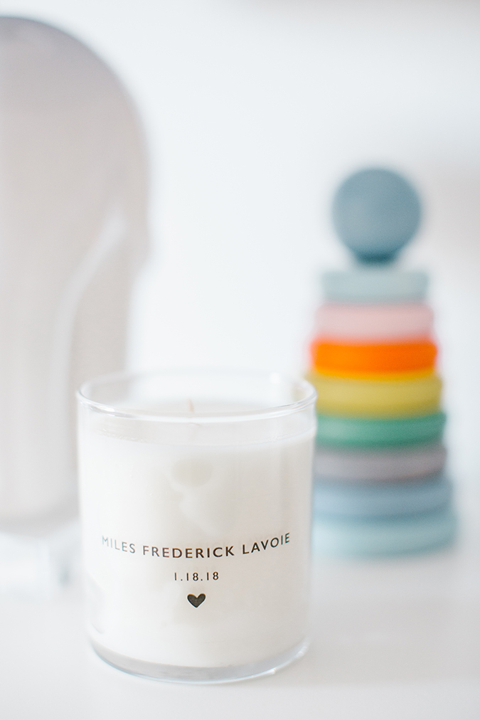 The Little Market custom name candle in a boy's nursery