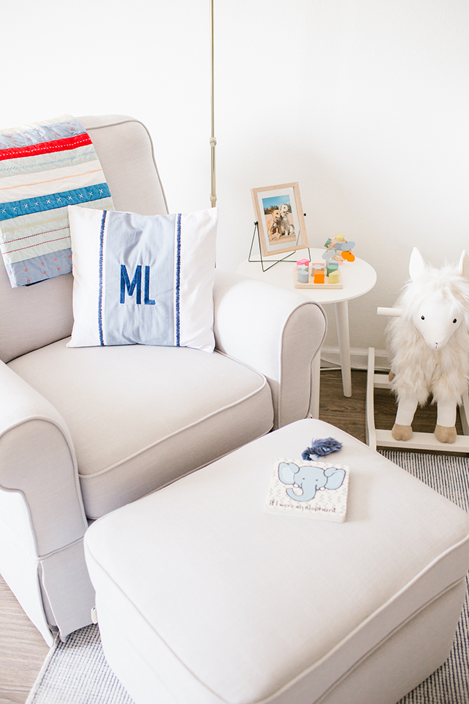 Pottery Barn Kids glider and nursery details