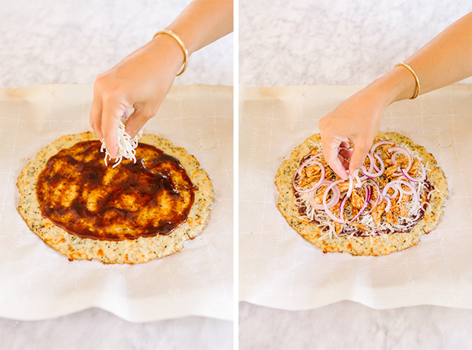 cauliflower crust BBQ chicken pizza recipe via laurenconrad.com