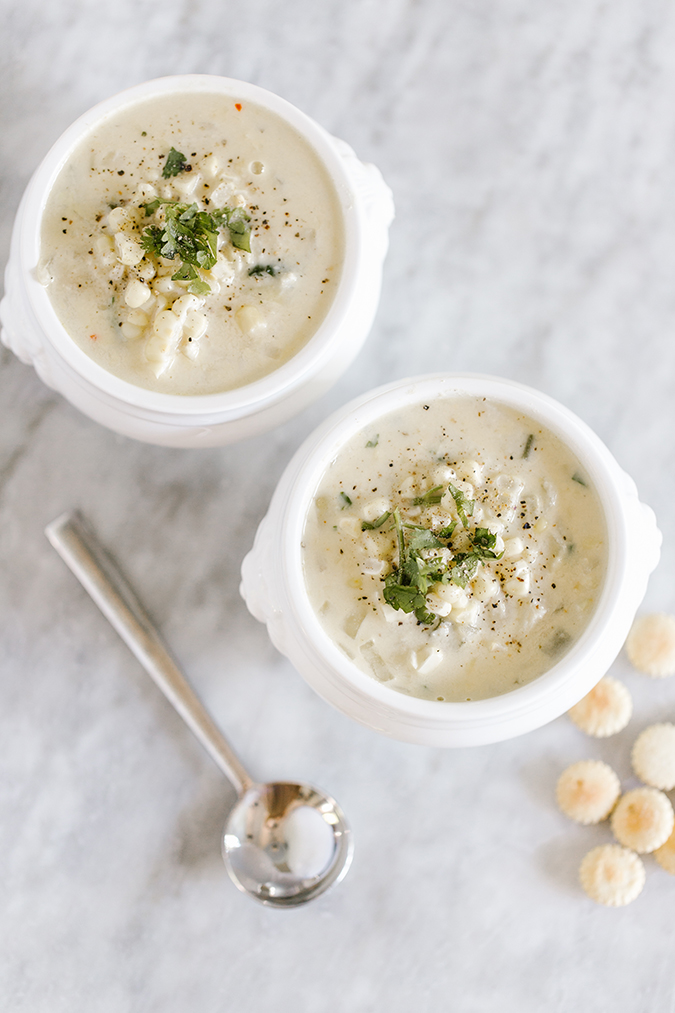 summer corn and crab chowder recipe via laurenconrad.com