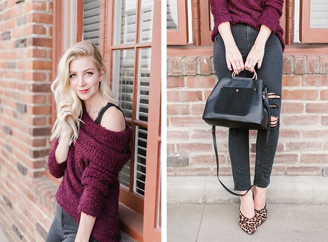 styling tips for off-the-shoulder sweaters via laurenconrad.com
