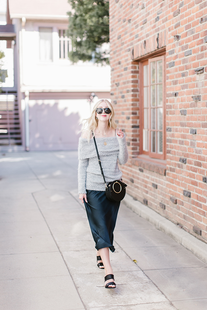 styling tips for off-the-shoulder sweaters via laurenconrad.com