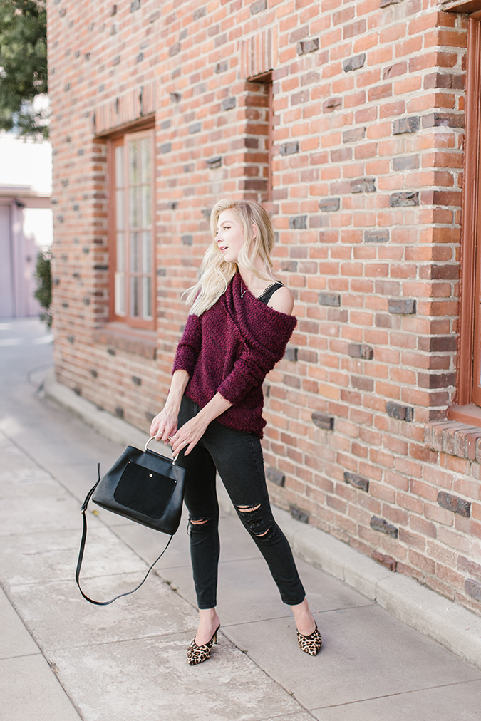 styling tips for off-the-shoulder sweaters via laurenconrad.com