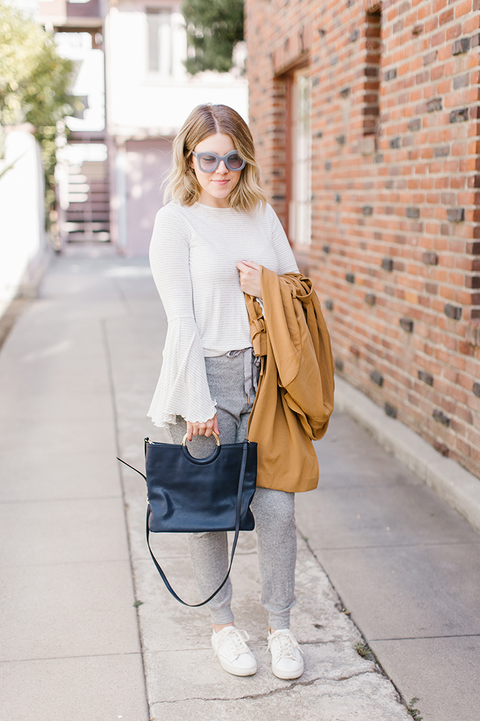 Lauren Conrad Denim and Printed Blouse Street Style