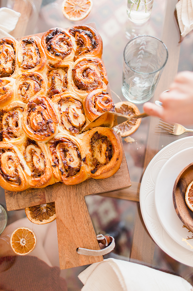 savory cinnamon swirls with bacon and onion via laurenconrad.com