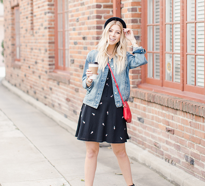 White one piece clearance dress with denim jacket