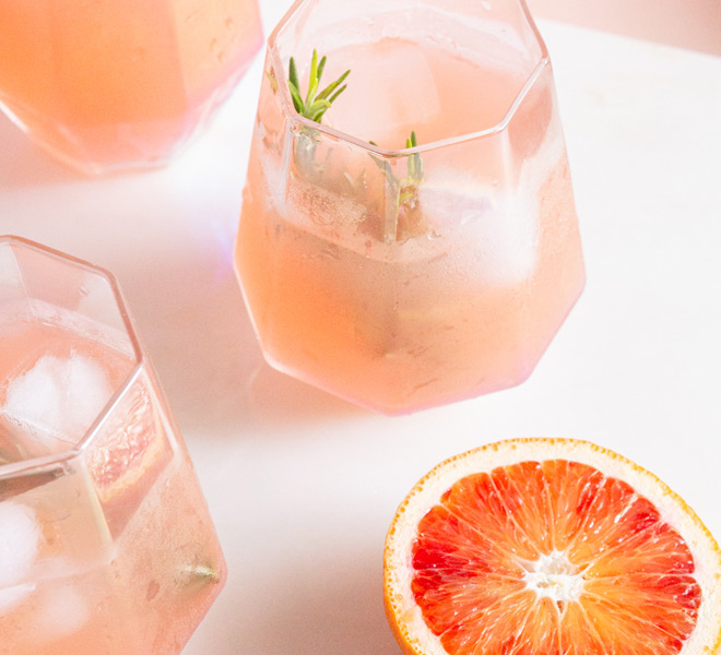 Blood Orange Ginger Cocktail with Rosemary Simple Syrup