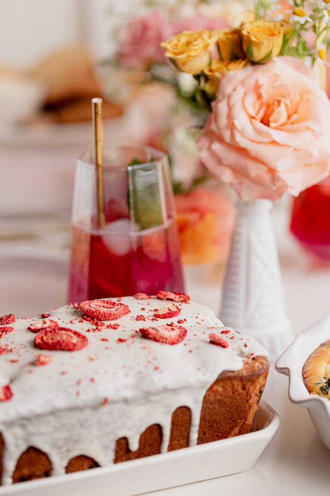 A Mother’s Day Spread With Strawberry Muffin Loaf, Shallot and Spinach Goat Cheese Quiche, and Rose Sangria