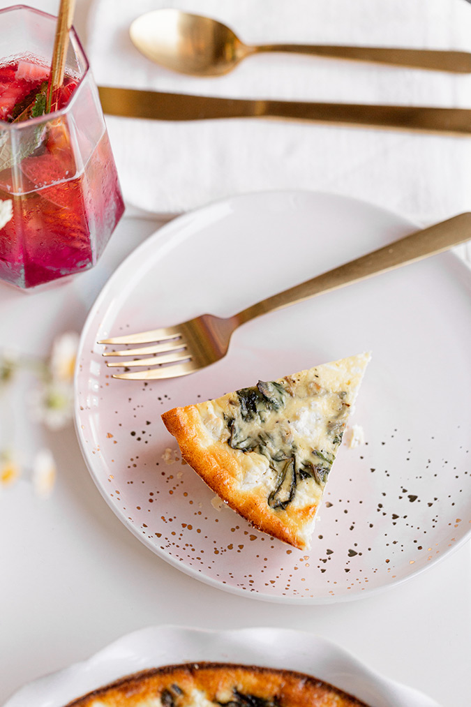  A Mother’s Day Spread With Strawberry Muffin Loaf, Shallot and Spinach Goat Cheese Quiche, and Rose Sangria