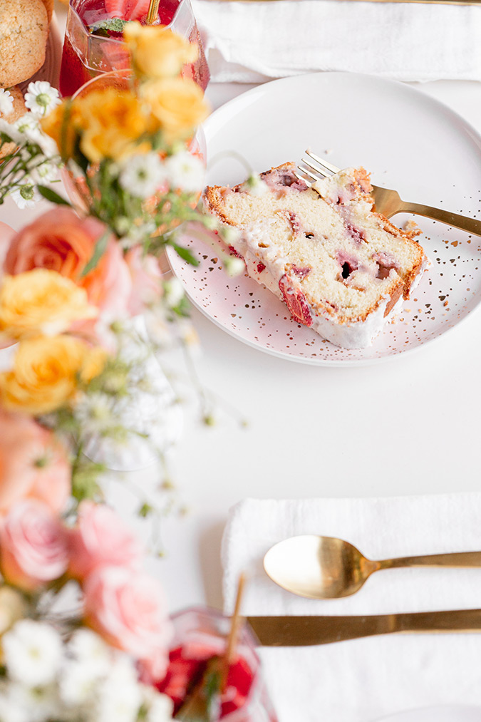 A Mother’s Day Spread With Strawberry Muffin Loaf, Shallot and Spinach Goat Cheese Quiche, and Rose Sangria