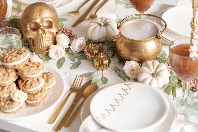 A Halloween Tablescape with Apple Cider Chai and Spiced Oatmeal Cookie Sandwiches
