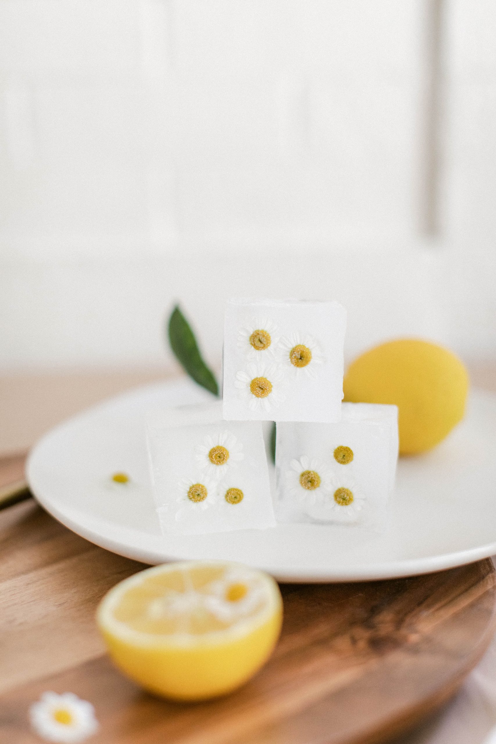 Fresh Lemon and Mint Gin and Tonics With Chamomile Ice Cubes