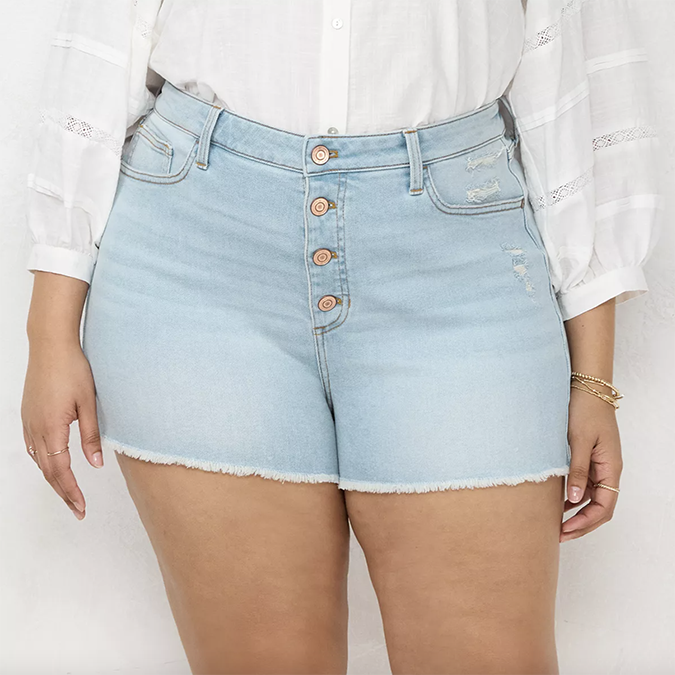 Plus Size LC Lauren Conrad High Rise Button Fly Cut-Off Jean Shorts