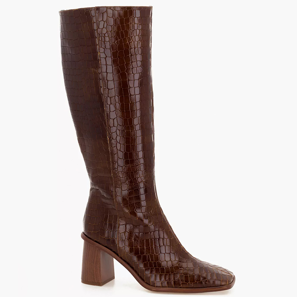 Madewell ALOHAS Leather East Knee-High Boots in Crocodile Embossed